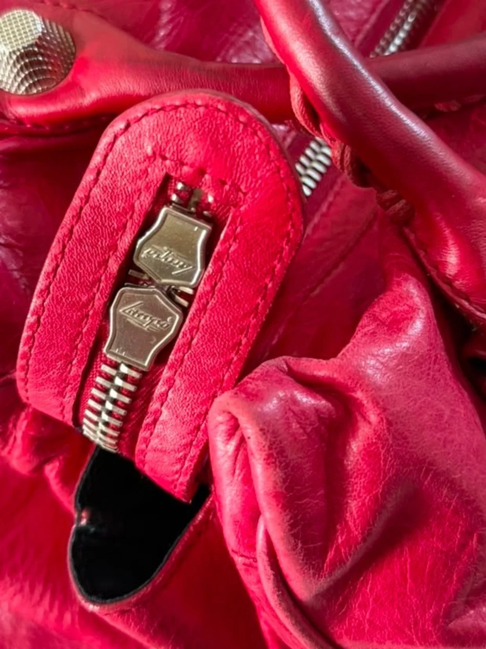 Balenciaga 2009 Ruby Red Lambskin Giant 21 Silver Midday Moto Bag